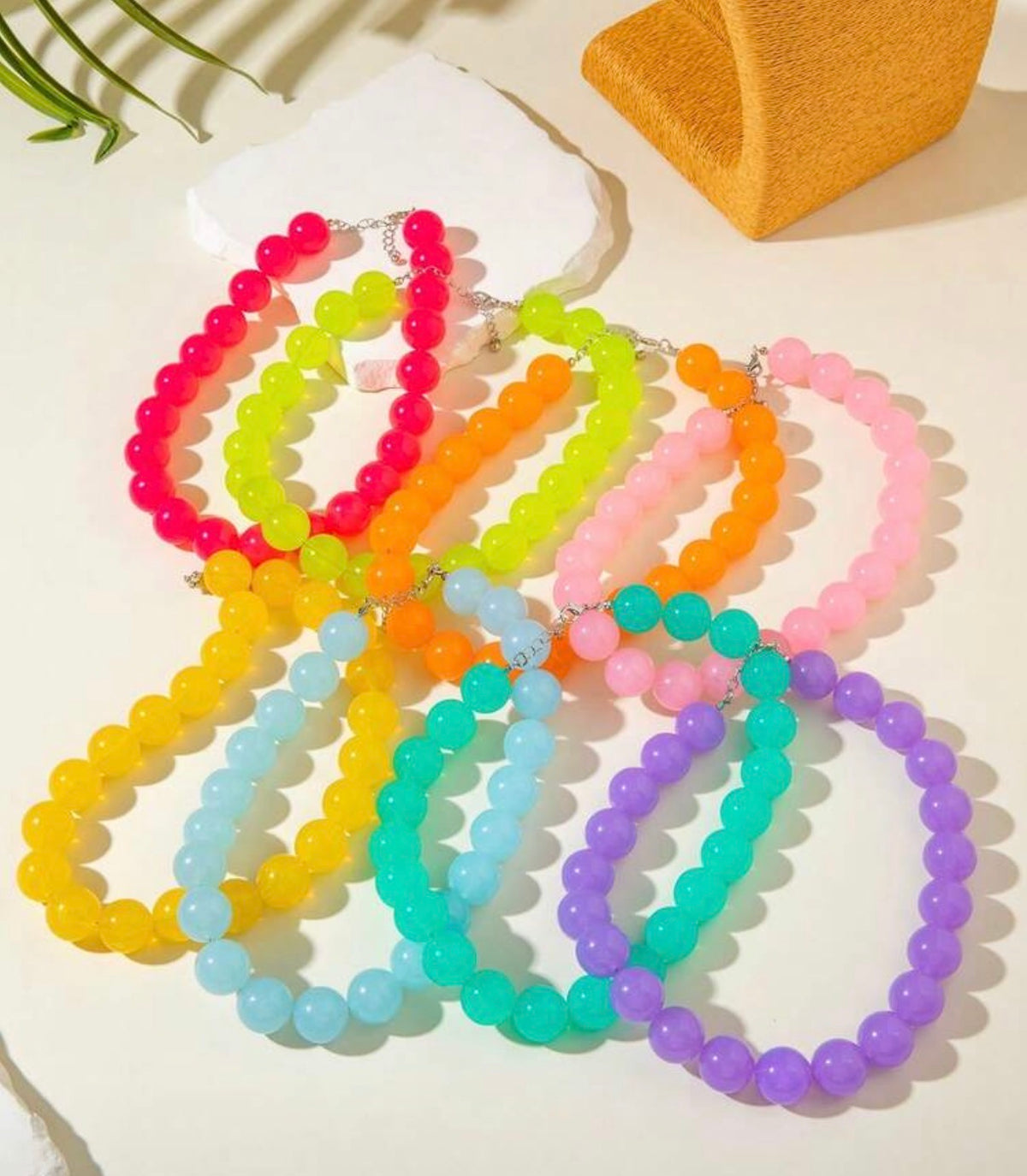 Fun, Stylish & Chic Bohemian Candy-Colored Acrylic Beaded Necklace (Sunshine Yellow)