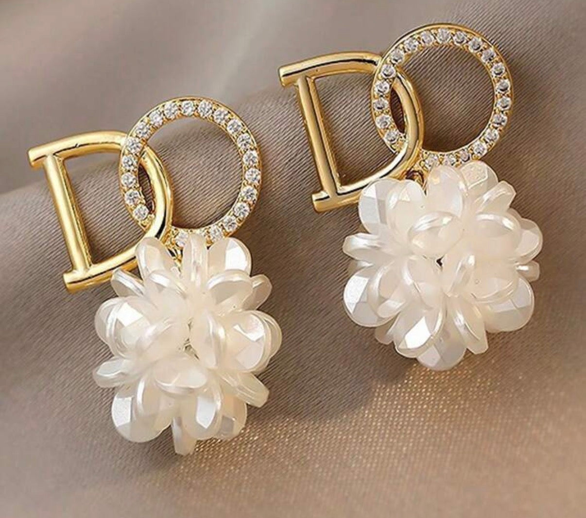 “I Do” White Bridal Earrings with Gold & Rhinestone Embellishment