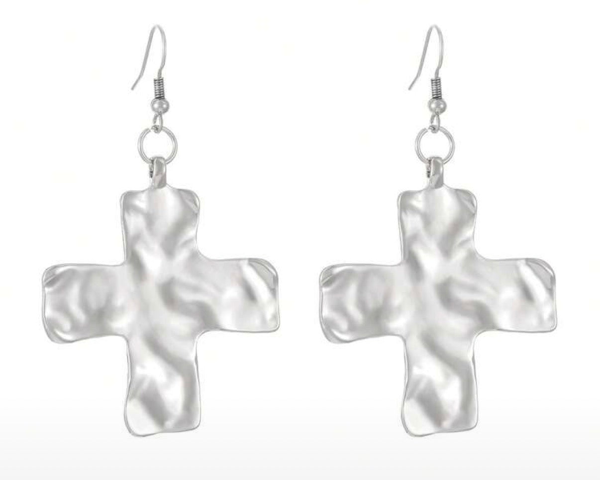 Hammered Silver KD Signature Cross Earrings