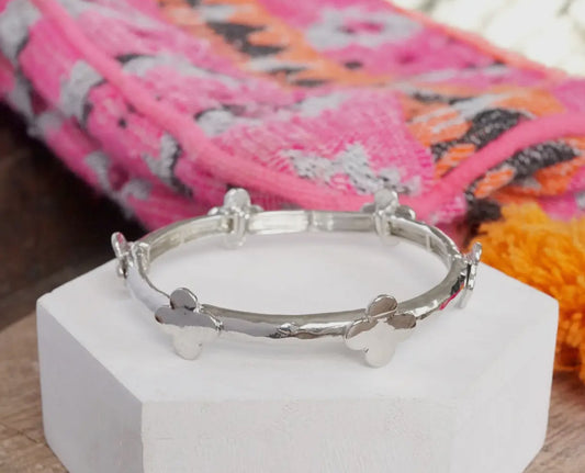 Silver Clover Bangle Bracelet