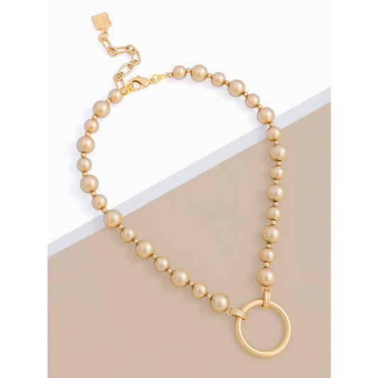 Gold Metal Circle Charm Beaded Collar Necklace