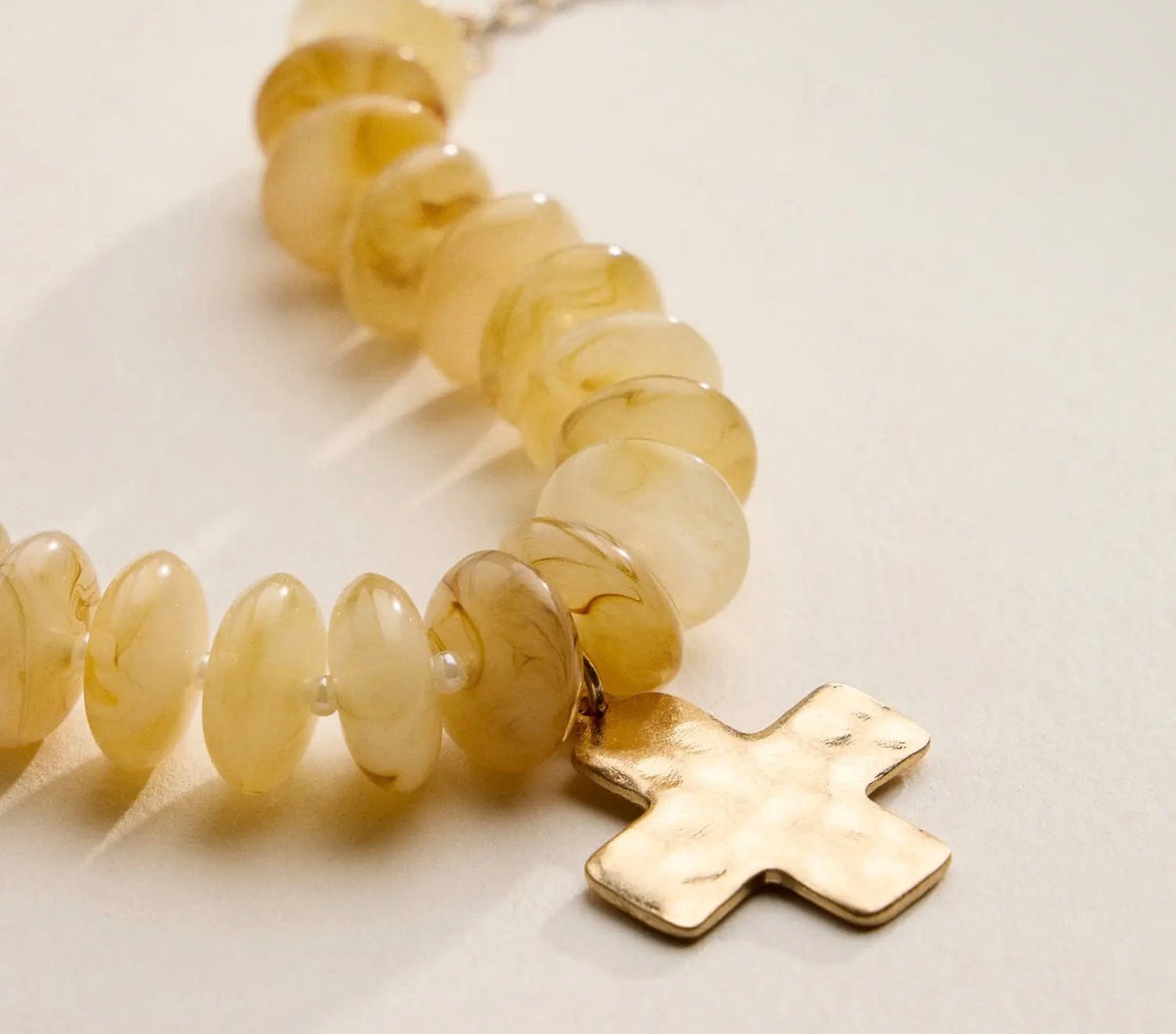 Natural Beaded Cross Charm Bracelet