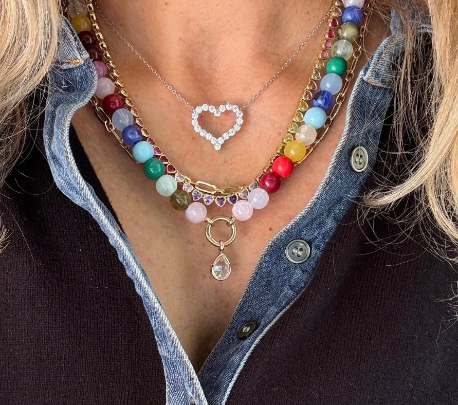 Colorful Beaded Gold Teardrop Necklace