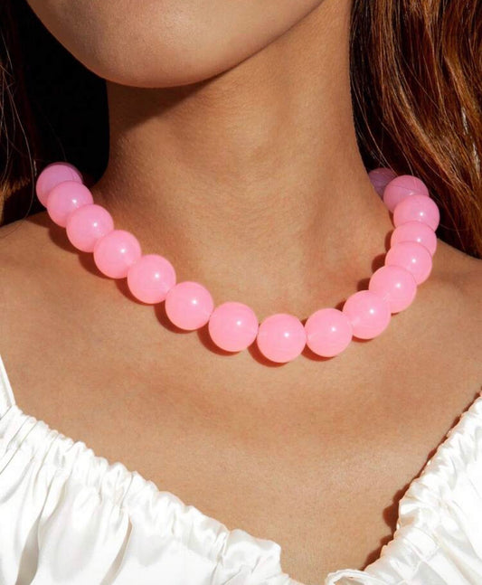 Fun, Stylish & Chic Bohemian Candy-Colored Acrylic Beaded Necklace 
(Pink Sunset)