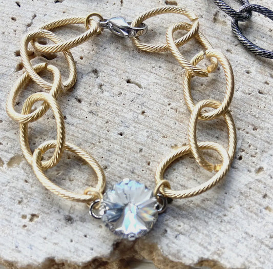 Chunky Gold Chain Link Bracelet with Swarovski Crystal