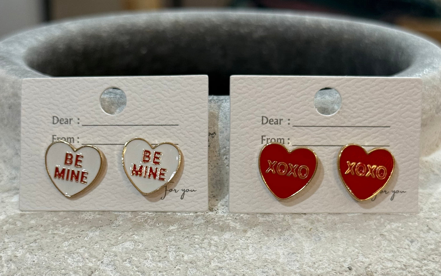“Be Mine” White/Red Valentines Post Earrings