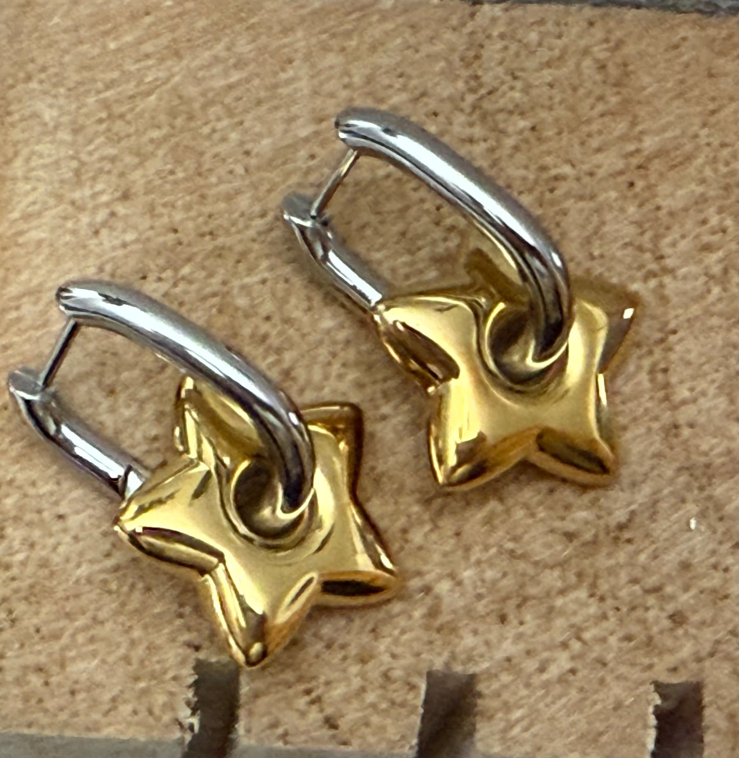 Two-Tone Star Huggie Earrings
