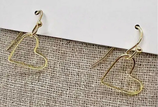 Small Gold Fishook Cutout Heart Dangle Earring