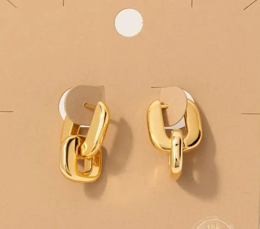 Gold Double Square Link Hoop Earrings