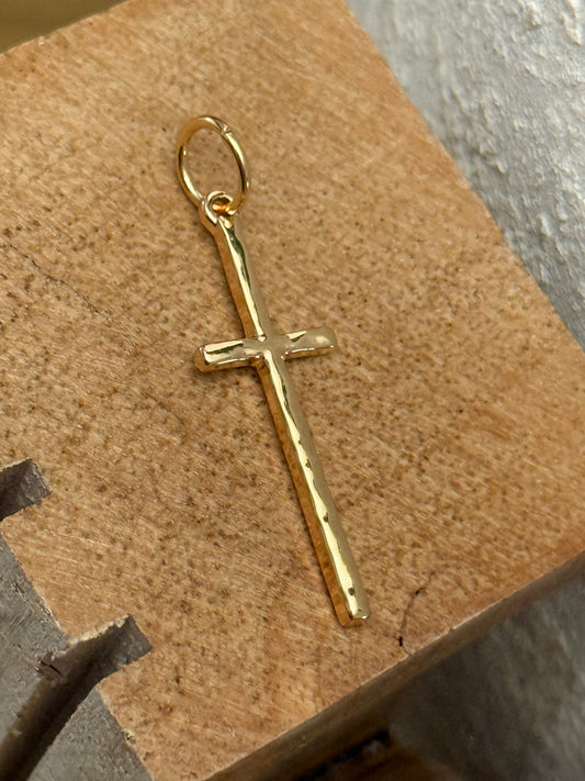 Gold Long, Thin Cross Charm