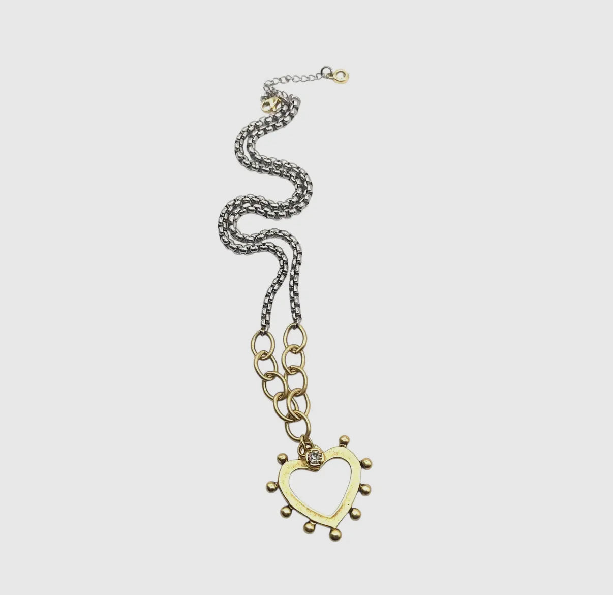 Two-Tone Gold Chain with Silver Spikey Heart Burst Charm/Pendant