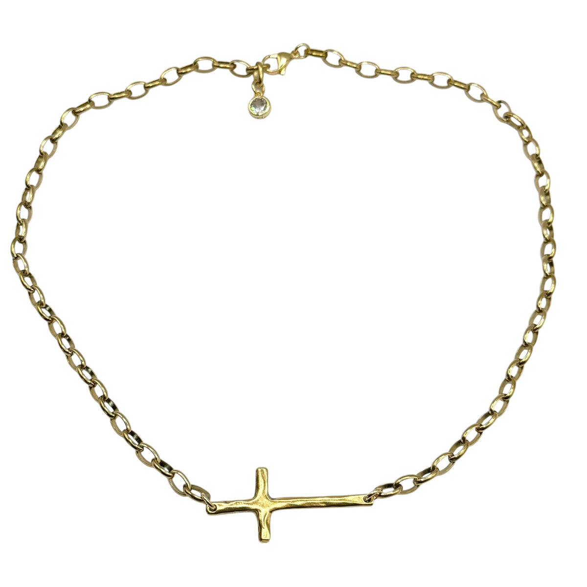 Sideways Cross Religious Mixed Metal Gold with Silver Cross Necklace