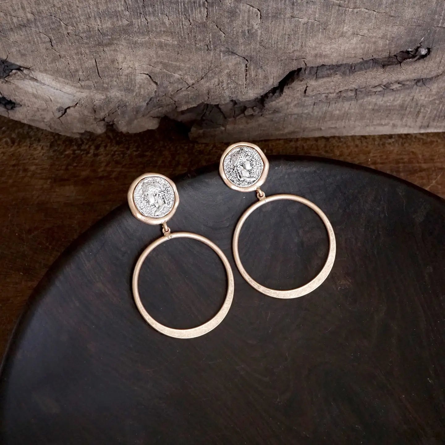 Gold Boho Two-Tone Coin & Hoop Earrings