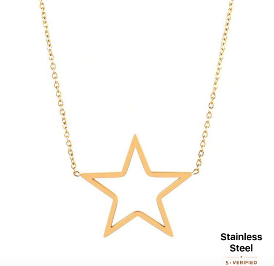 Gold Open Star Necklace