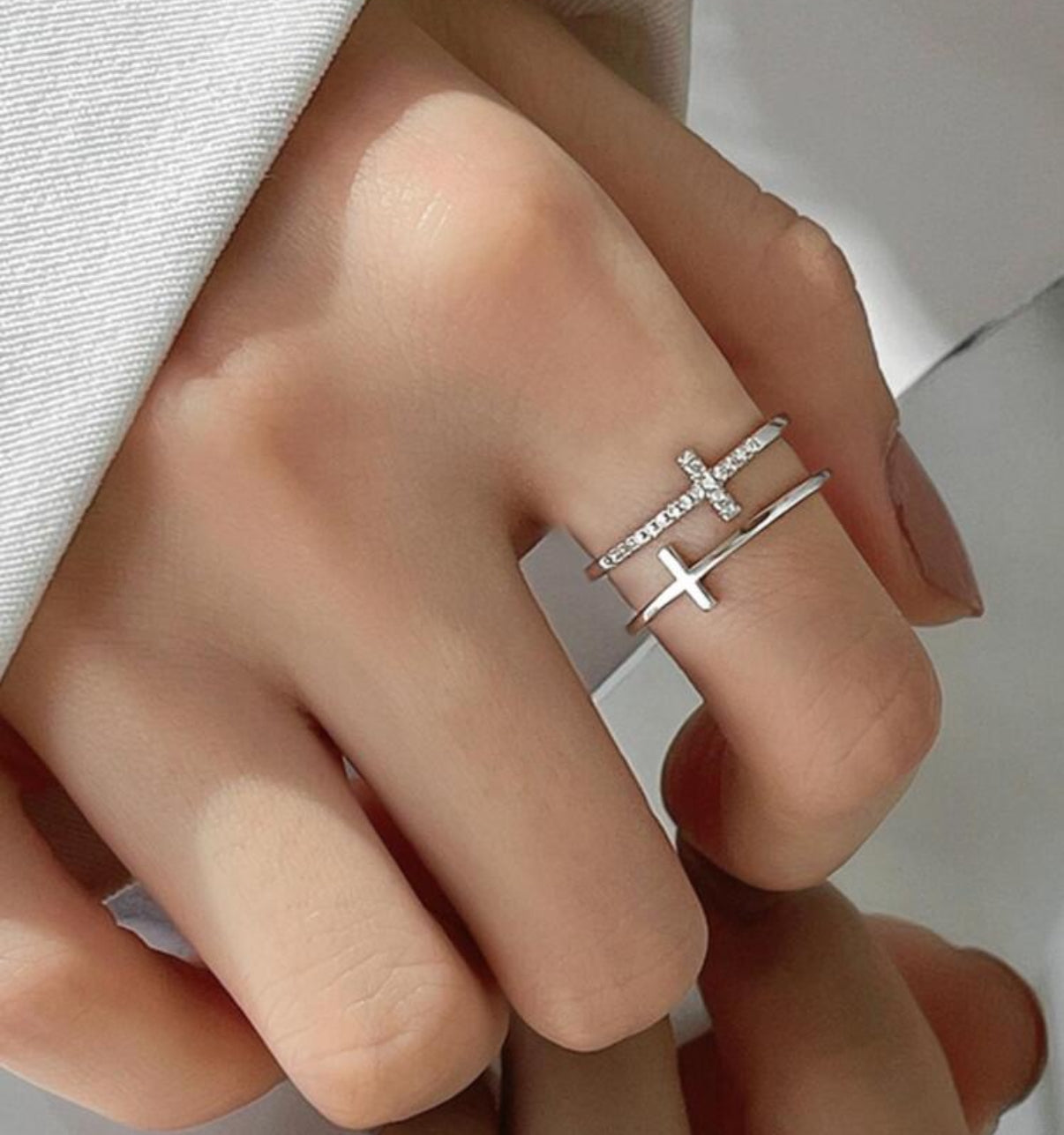 Deliver Double Cross Pavé Adjustable Ring