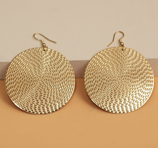 Lightweight -Textured Gold Disk Drop Earrings  (matching necklace available)