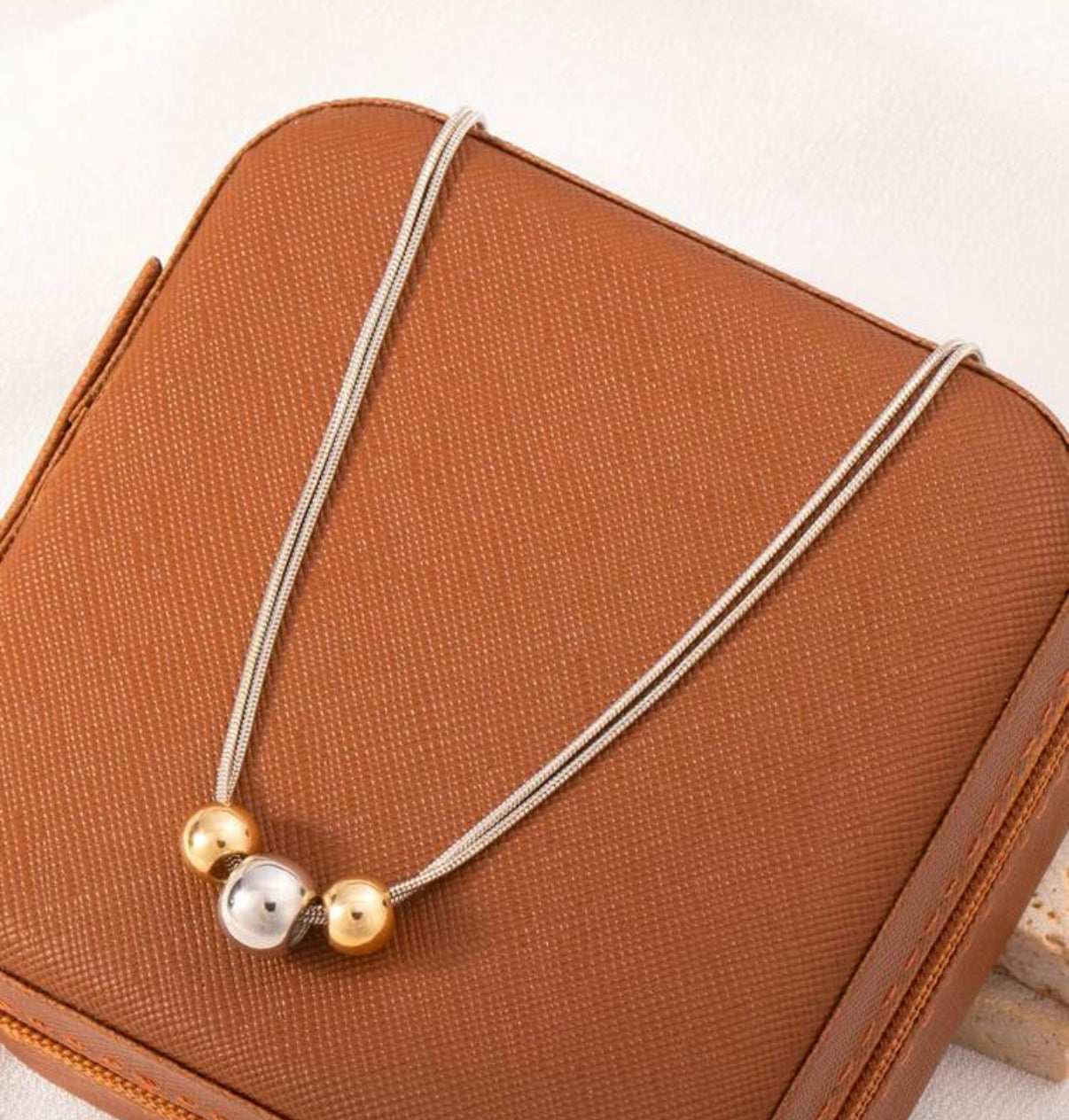 Silver Chain Necklace with Two-Tone Ball Bead Accents