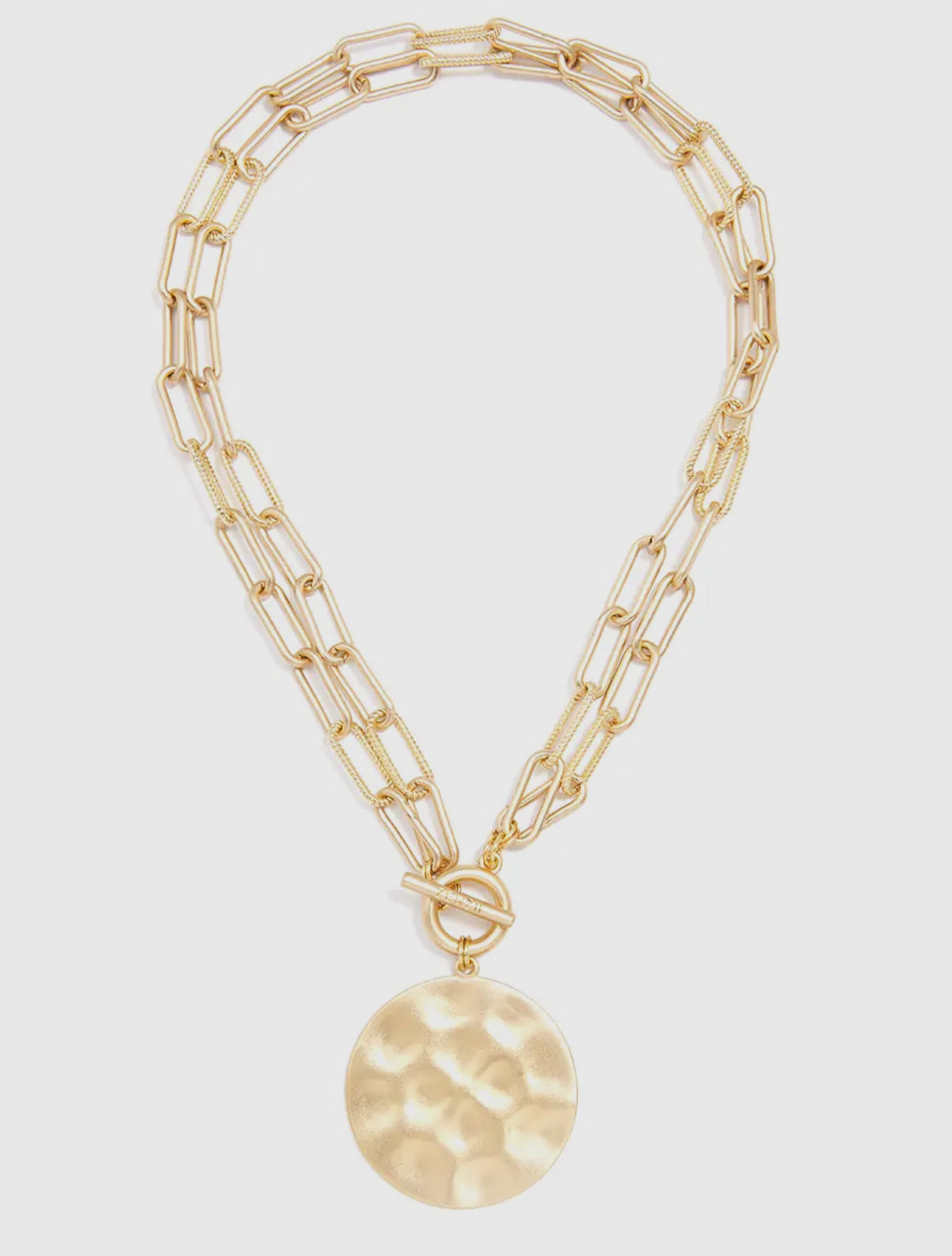 Double-Strand Matte Gold Link Coin Necklace (Wear short or long)