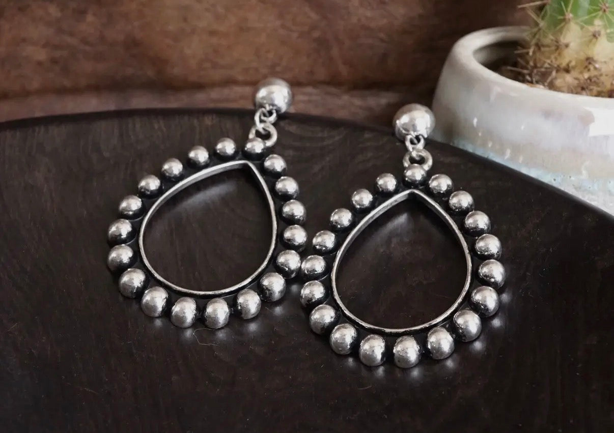 Worn Silver & Black Teardrop Bubble (Ball) Dangle Earrings