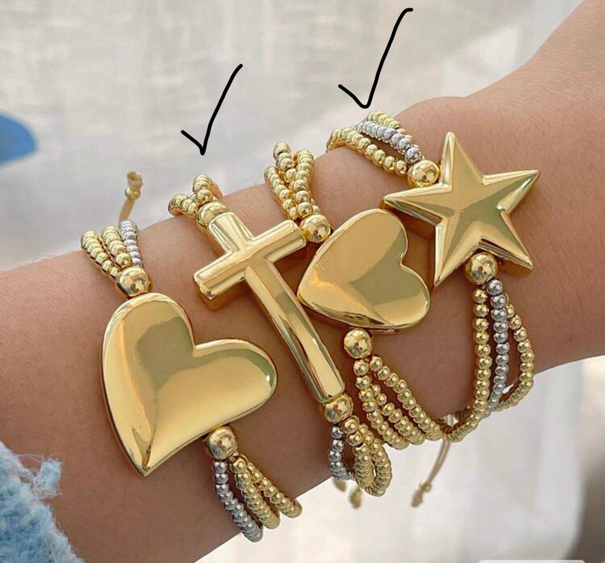 Two-Tone Adjustable Beaded Bracelet with Gold Star Accent