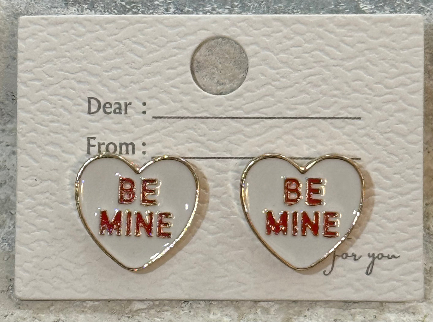“Be Mine” White/Red Valentines Post Earrings