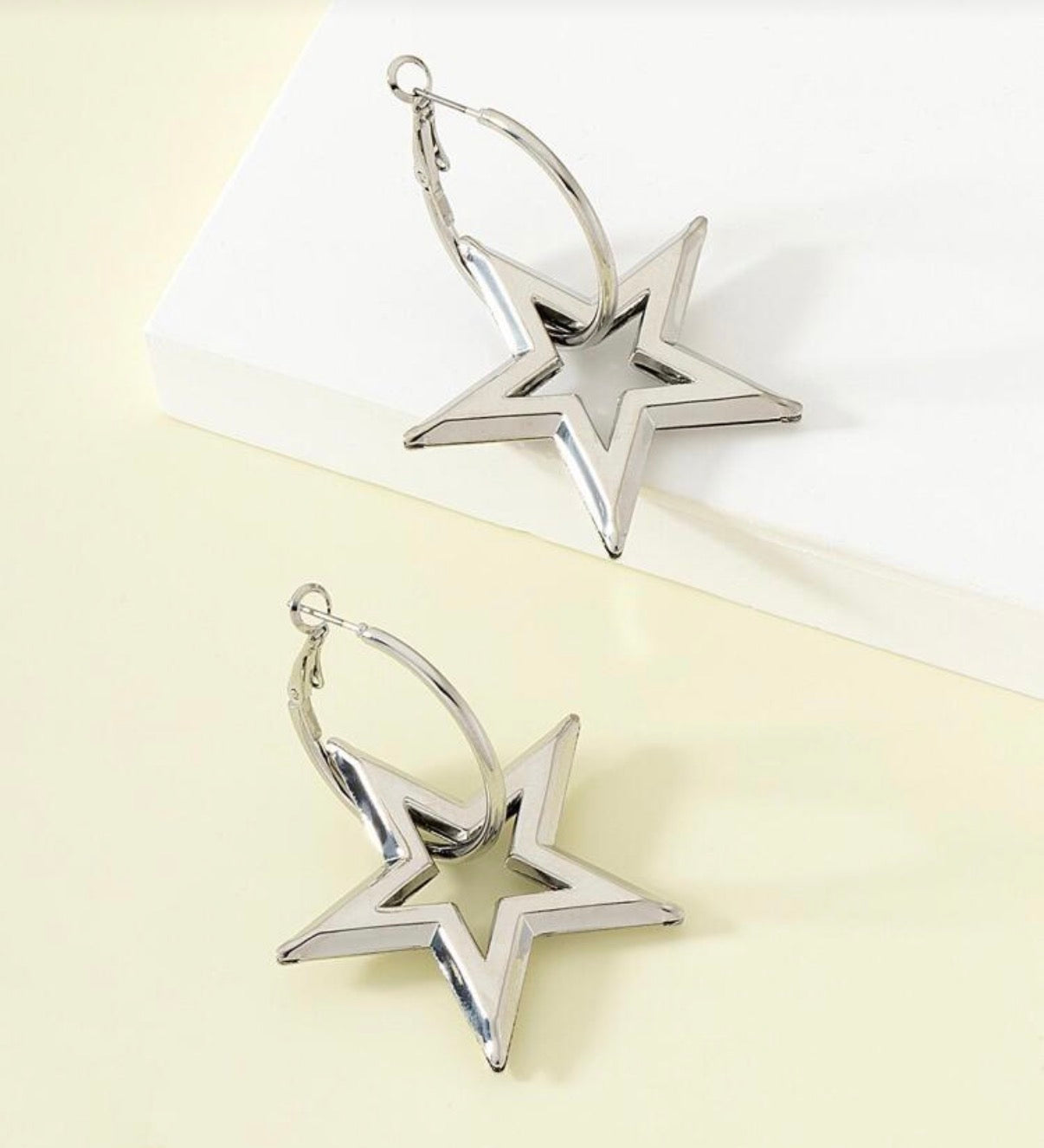 Silver Hoop Earrings with Large Dangling Star