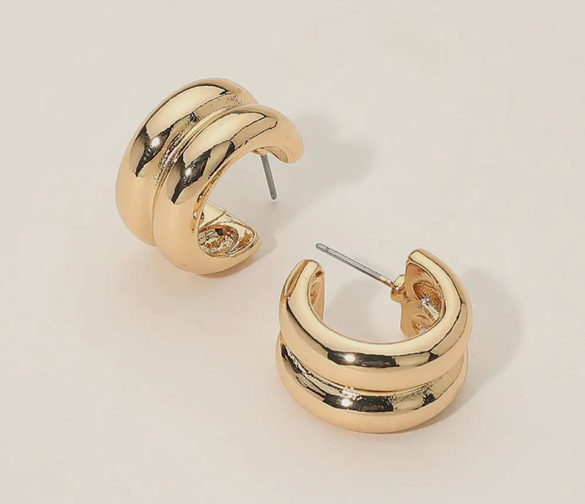 Gold Chunky Double Mini Hoop Earrings