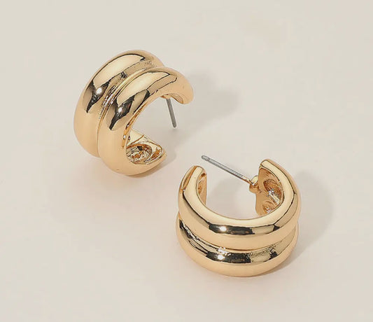 Gold Chunky Double Mini Hoop Earrings