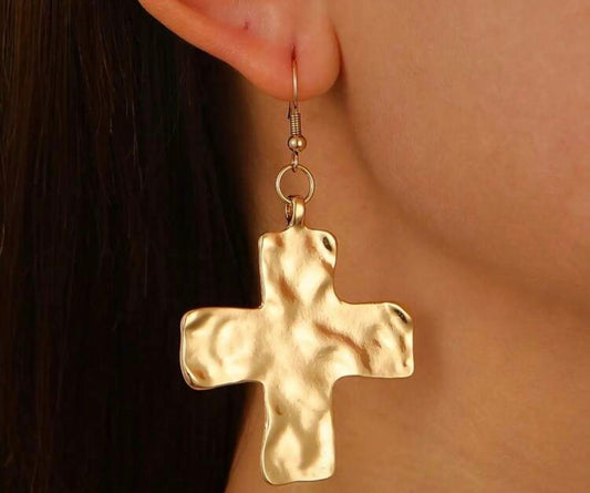 Hammered Gold KD Signature Cross Earrings