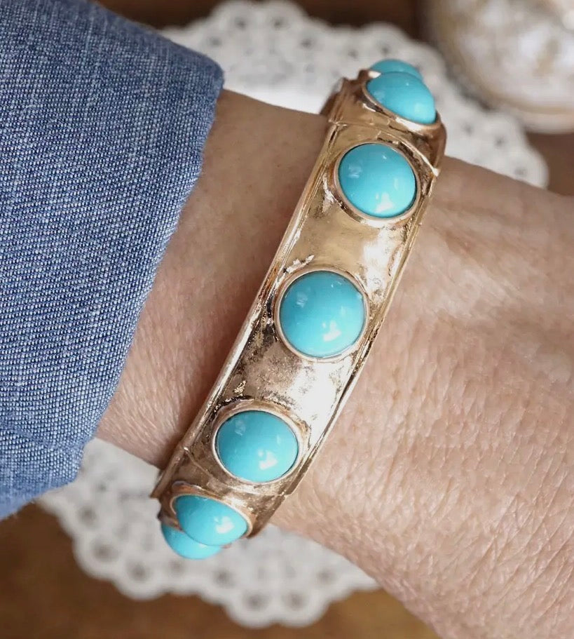 Eternity Statement Gold & Turquoise Beaded Bangle Bracelet