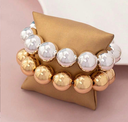 Silver Ball Beaded Stretch Bracelet