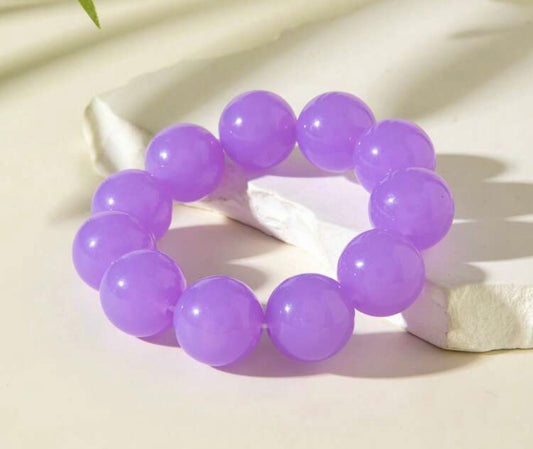 Fun, Stylish & Chic Bohemian Candy-Colored Acrylic Beaded Stretch Bracelet (Vibrant Purple)