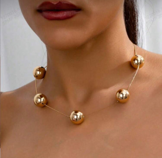 Gold thin Necklace with Large Shiny Ball Accents