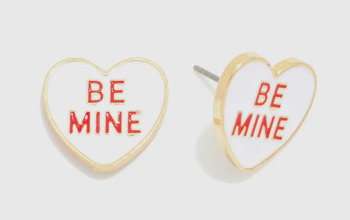 “Be Mine” White/Red Valentines Post Earrings