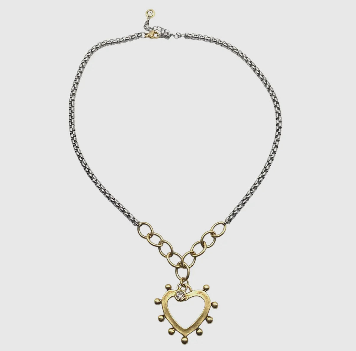 Two-Tone Gold Chain with Silver Spikey Heart Burst Charm/Pendant