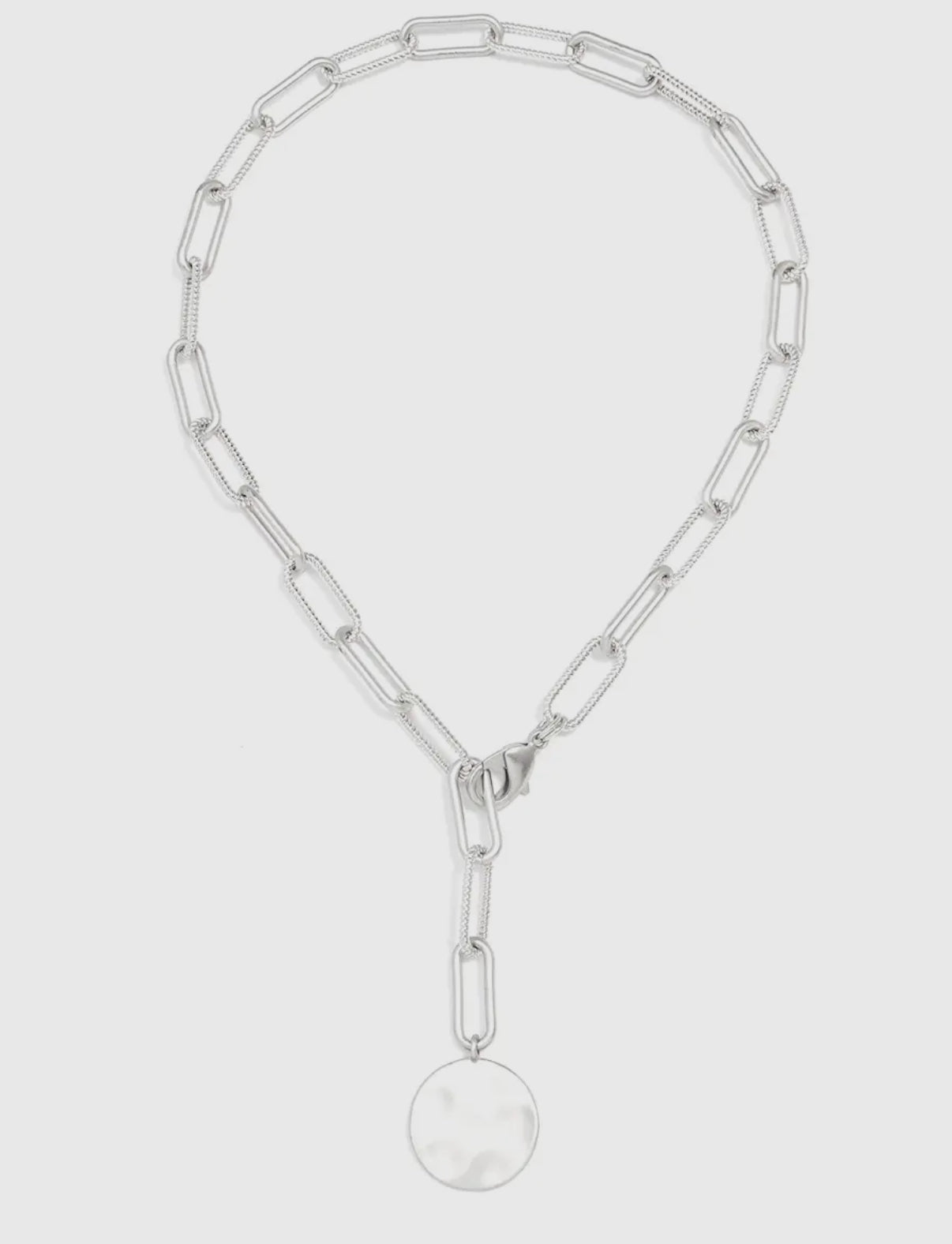 Matte Silver Paperclip Medallion Necklace
