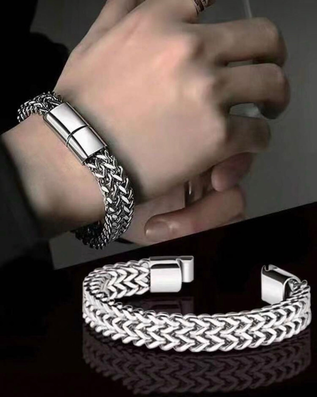 Men’s 8.07” Stainless Steel Braided Double Row Bracelet