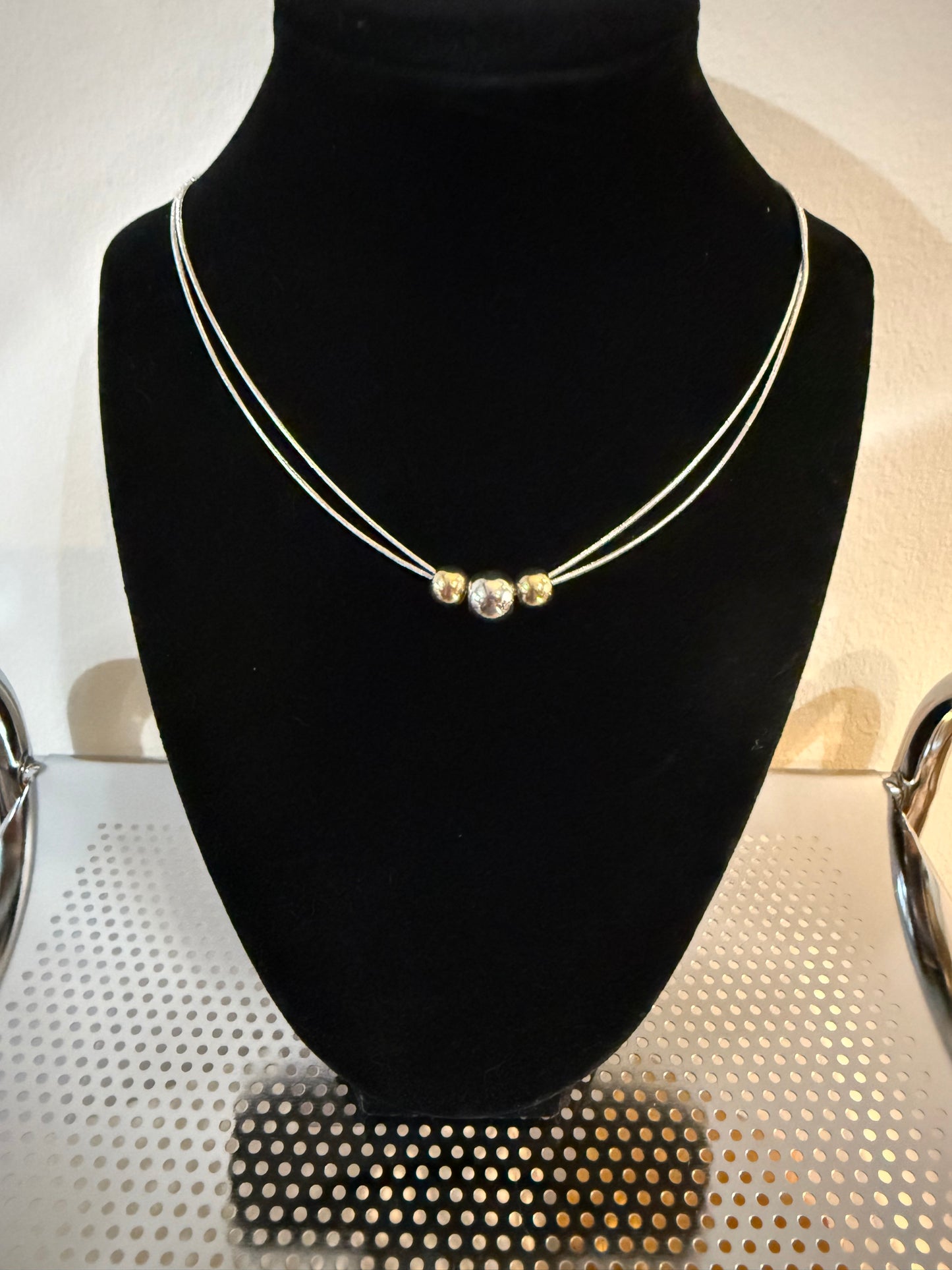 Silver Chain Necklace with Two-Tone Ball Bead Accents