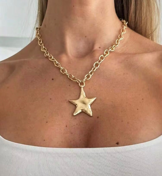 Gold Chain Necklace with 1.5” Gold Star Pendant.