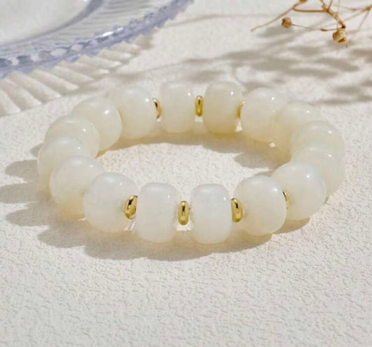 White/Cream & Gold Resin Beaded Stretch Bracelet