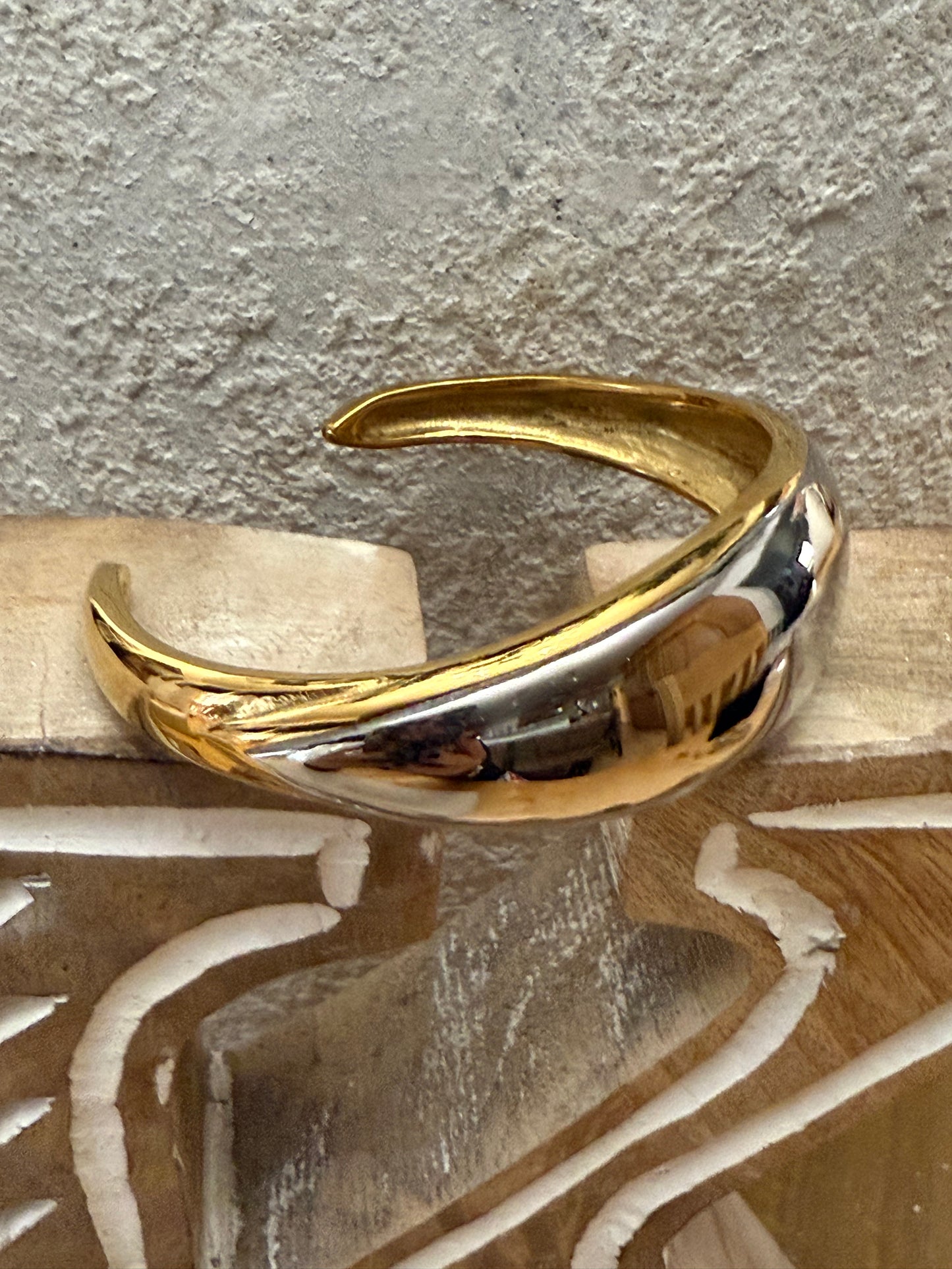 Two-Tone Shiny Rounded Cuff Bangle Bracelet