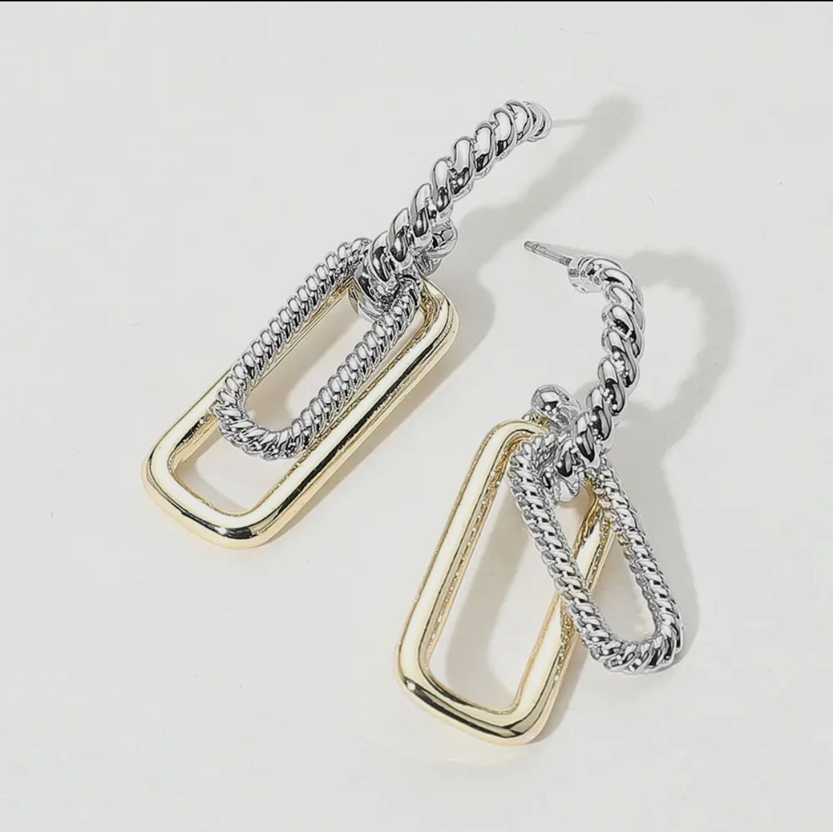 Two-Tone Textured Link Drop Earrings