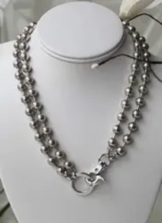 Silver Convertible (Short or Long) Ball Beaded Chain Necklace