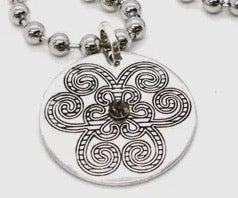 Silver Convertible (long/short) Ball Beaded Necklace with Flower Disk Charm