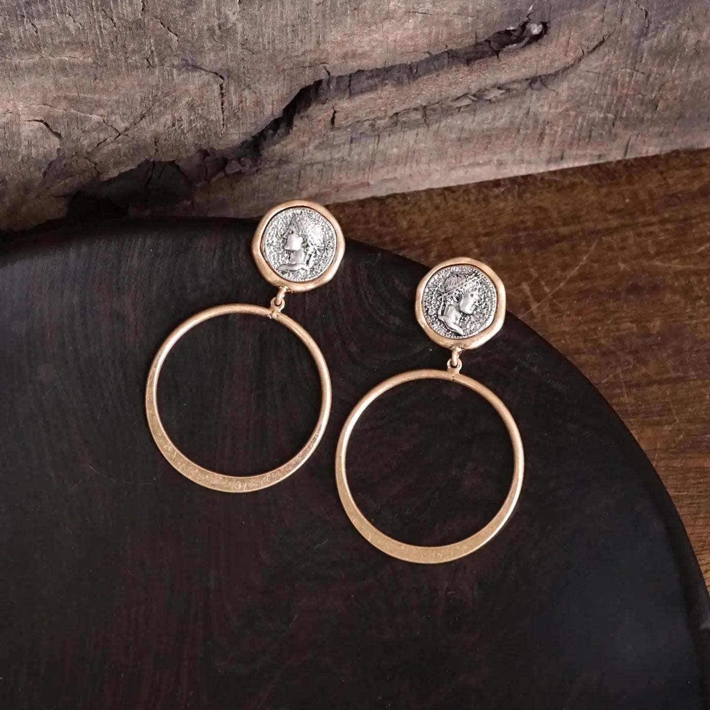 Gold Boho Two-Tone Coin & Hoop Earrings