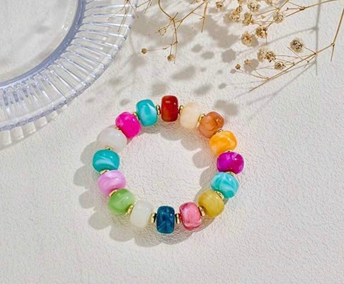 Bright & Vibrant Colored Acrylic Bohemian Beaded Stretch Bracelet