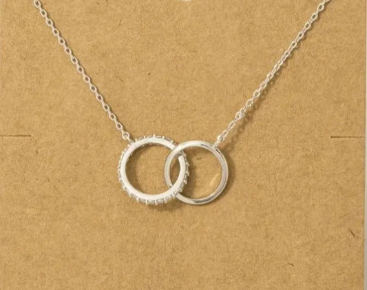 16” White Gold Pavé Circle Link Charm Necklace