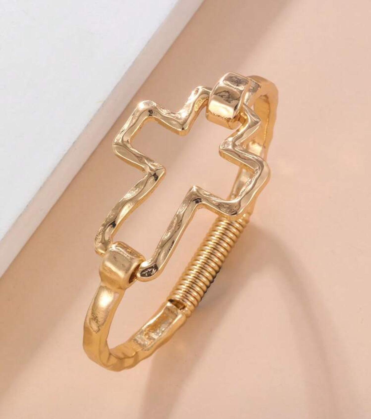 Hollow Gold Cross Bangle Bracelet