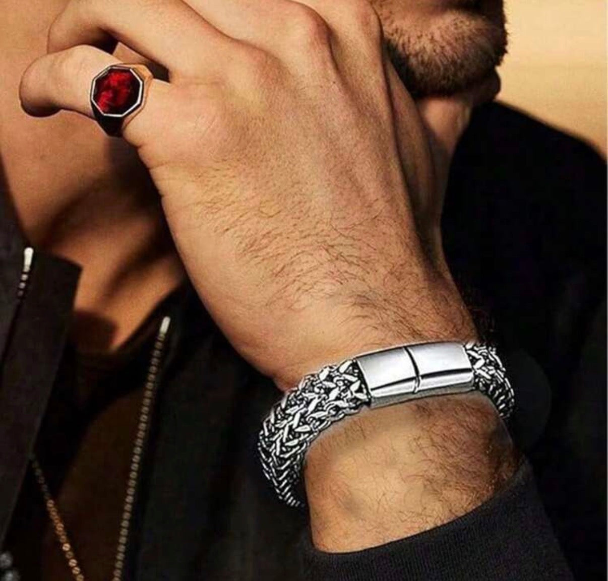 Men’s 8.07” Stainless Steel Braided Double Row Bracelet