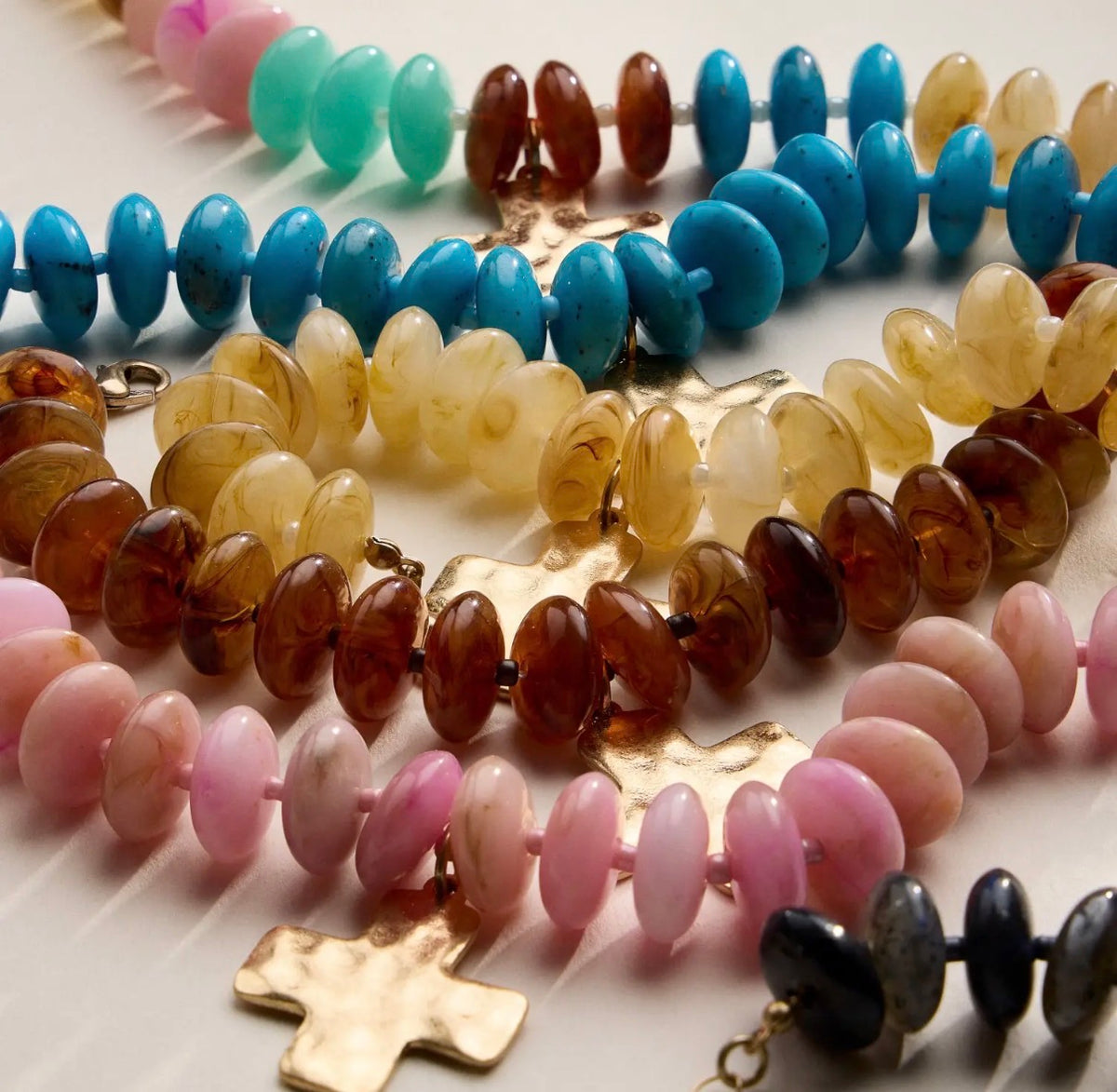 Brown Beaded Cross Charm Bracelet